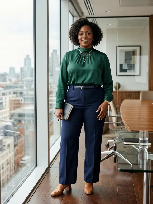 21. Silk Blouse with Wide Leg Trousers