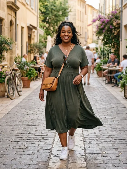 3. Flowy Midi Dress and Sneakers