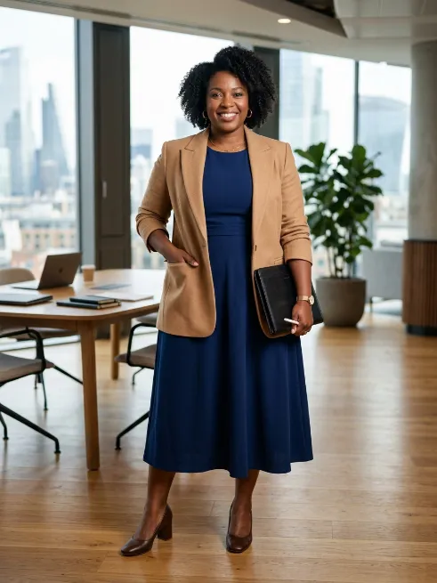 4. Midi Dress with a Blazer Layer