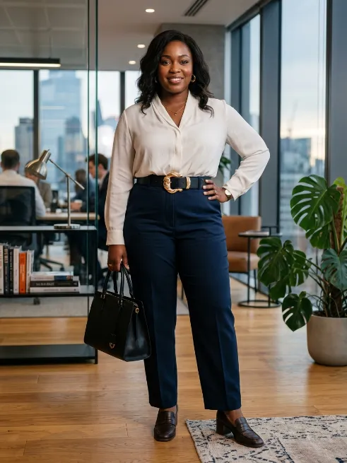 5. High Waisted Trousers with a Tucked Blouse