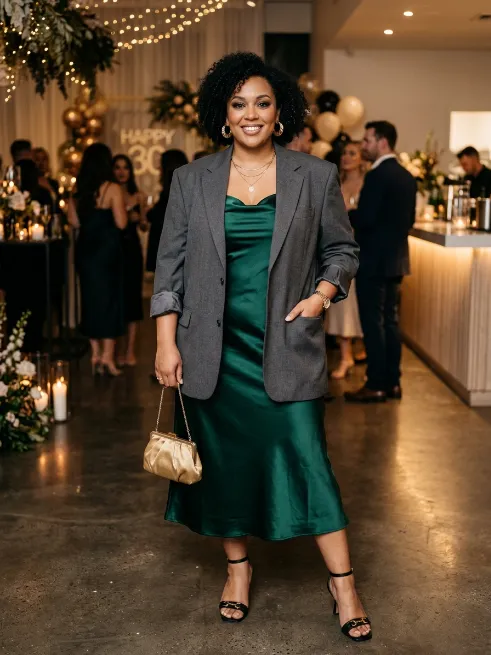 2. Satin Slip Dress With A Blazer