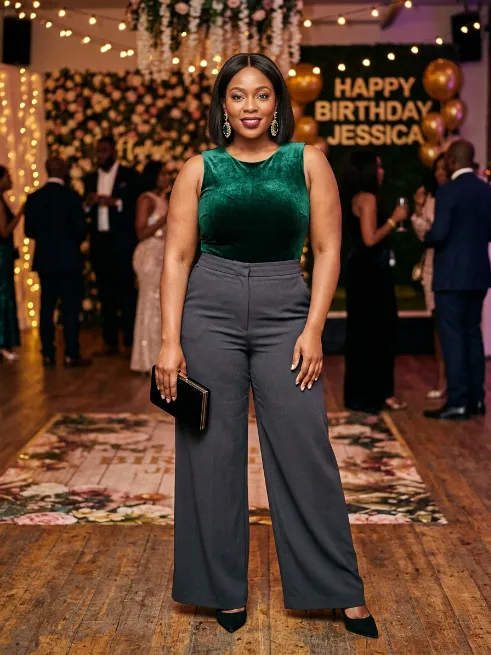 4. Velvet Bodysuit With Wide Leg Pants